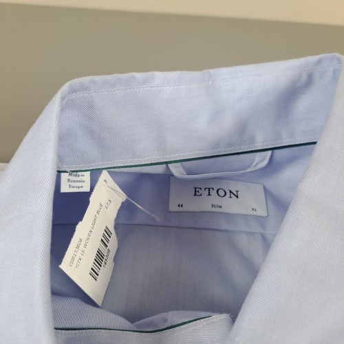 Eton NWT Dress Shirt Size 17.5 44 Slim In ~Solid Light Blue Subtle Pattern - Picture 4 of 9