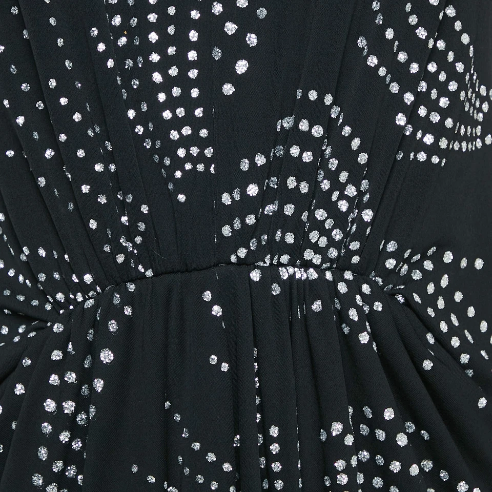 Saint Laurent BlackSilver блестящий печать Джерси плиссированные Midi платье M - Изображение 3 из 4