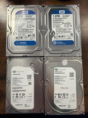 Lot of 4x 1TB 3.5'' SATA Hard Drives (4TB Total) - WD Blue & Seagate Enterprise