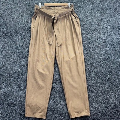 Athleta Skyline Plaid Pants Brown Glen Check Paperbag Waist Tapered Leg Womens 8