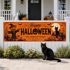 Personalized Halloween Banner, Custom Family Name Porch Decor