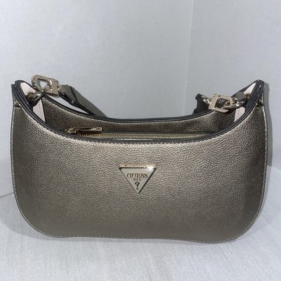 GUESS Meridian Mini Top Zip Shoulder Bag Schultertasche Tasche Pewter goldfarben