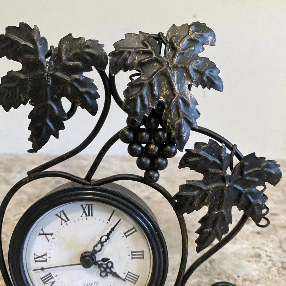 Retro Metal Scrollwork Clock Black Leaves & Grapes Battery-Free Freestanding - Image 3 of 4