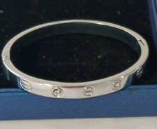 Silver Toned Star  Studs Bangle Bracelet Hinge 7"