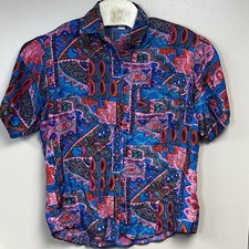 Vintage 80s Women's Silk Stunt Collections Retro Button Down Shirt Size Medium