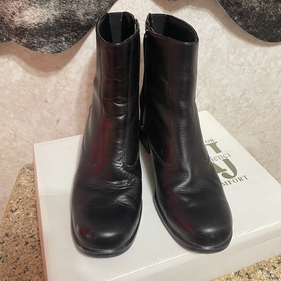 Botines de cuero negro para mujer AJ Valenci talla 8,5 M cremallera lateral 821771 Foto 3 de 4