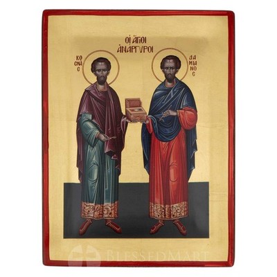 Saints Cosmas and Damian Icon - Gold Leaf Greek Orthodox Icon