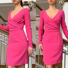 Dolce & Gabbana Ruched Fuchsia Bodycon Sheath Pencil V-Neck Dress IT38