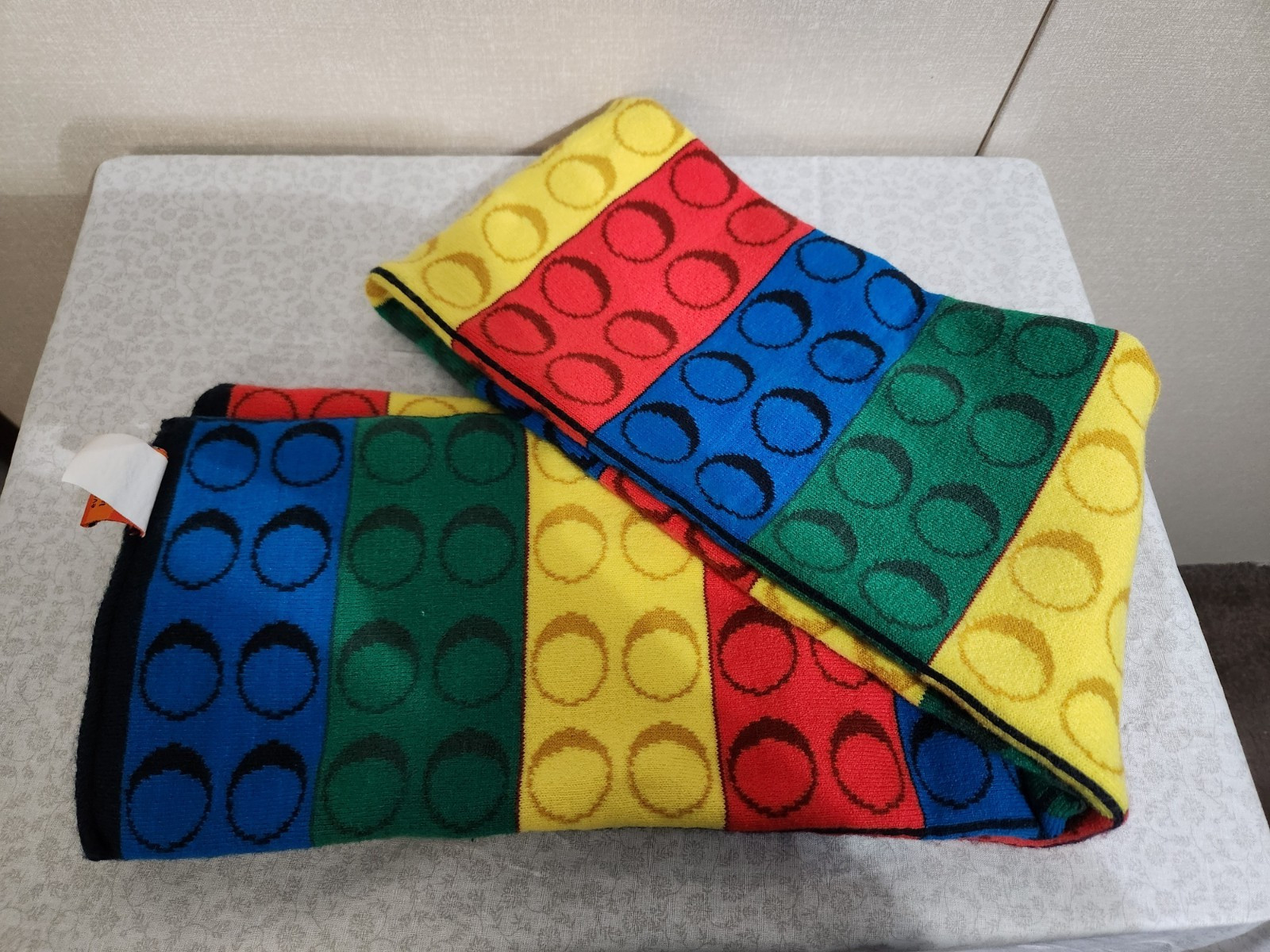 Multi Colored Building Block Pattern Knit Scarf f… - image 1