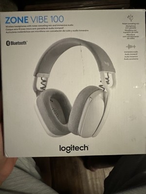 Logitech Zone Vibe 100 Bluetooth Over-Ear Headphones Noise Cancel Mic White/Gray