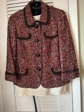 Talbots tweed blazer skirt set with brown trim and Buttons petite