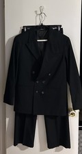 Van Heusen Boys Double Breasted Black Pinstriped Suit - Size 14