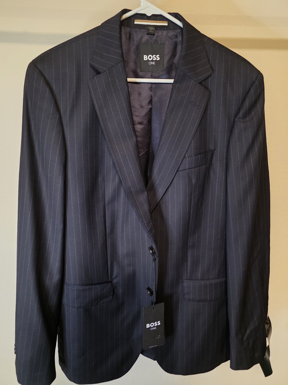 Hugo BOSS Huge Slim Fit Navy Pinstripe Wool Jacket BOSS 40R thumbnail 3