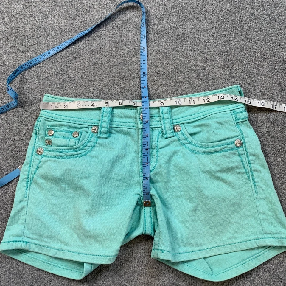 Miss Me Shorts Womens 25 Mint Studded Low Rise Denim Flap Pocket Stretch Zip Fly - Image 4 of 4