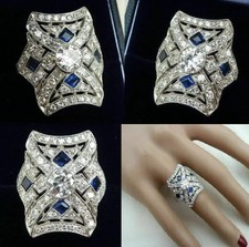 3Ct Art Deco Vintage Style Lab Created Diamond Engagement 14K White Gold FN Ring