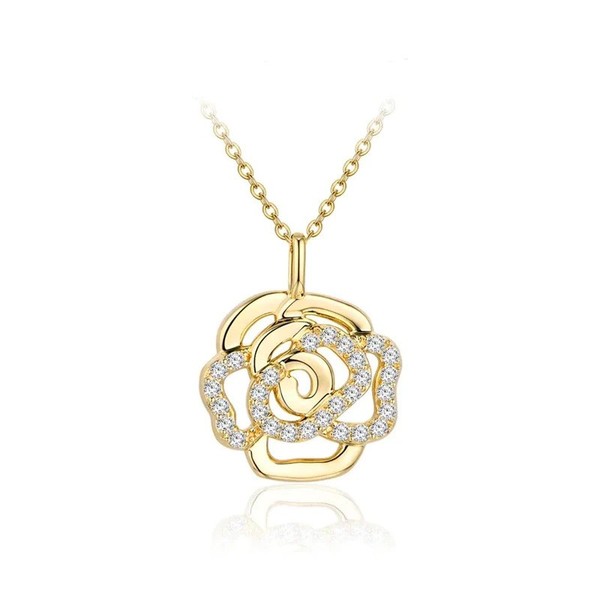 Innolea Rosen-Halskette Aus Kupfer Mit Zirkonien – Goldton, 45 Cm Kette-image