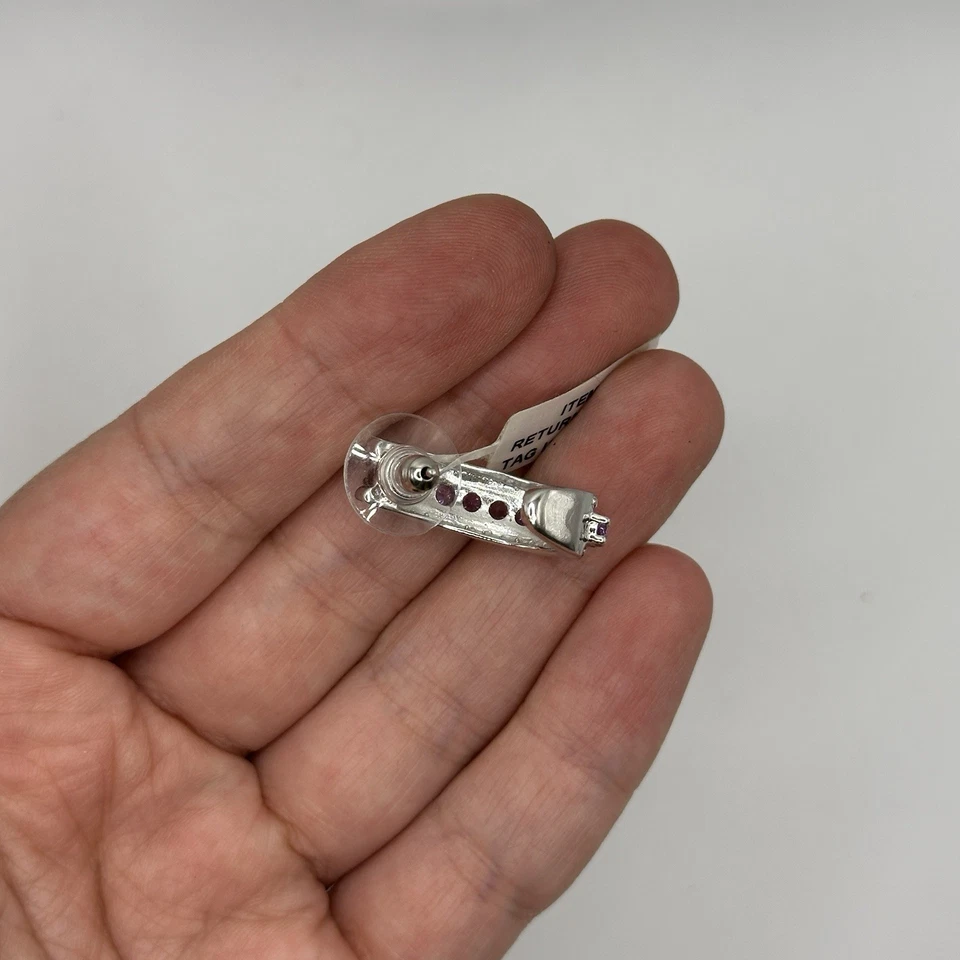 Pendientes de aro ovalados de topacio púrpura unidos de platino KARIS brillante brillo fiesta evento Foto 4 de 4