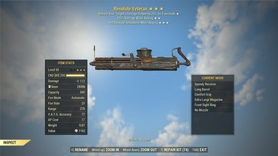 FALLOUT 76 PC THE ACTION HERO + ANY 4 LEGENDARY MODS OF YOUR CHOICE UNIQUE GUN