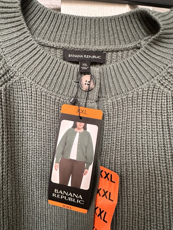 Cárdigan para mujer Banana Republic grueso tejido botón delantero nuevo con etiquetas, verde, talla XXL Foto 3 de 4