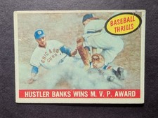 1959 Topps Card #469 Baseball Thrills: Ernie Banks Wins MVP (grey back)
