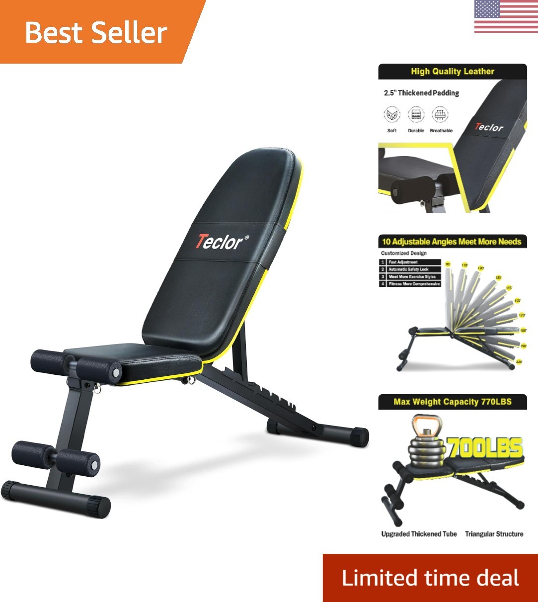 Foldable Adjustable Weight Bench - 10 Position Strength Trai