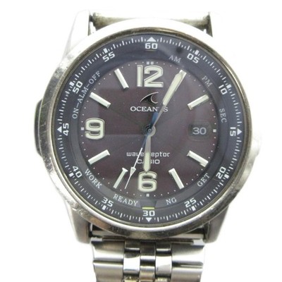 CASIO OCW-100TLJ OCEANUS Solar Black Dial Calendar Silver Watch From Japan