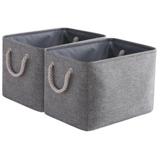 2 PCS 16x12x12 Inch Grey Large Collapsible Fabric Cube Storage Baskets Bins