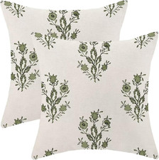 Green Floral Pillow Covers 18x18 Inch Set of 2, 18" x 18" Pack of 2 Flower6