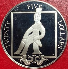 1988 BRITISH VIRGIN ISLANDS $25 PROOF .64 OZ SILVER SEATED FIGURE SCULPTURE SHIP