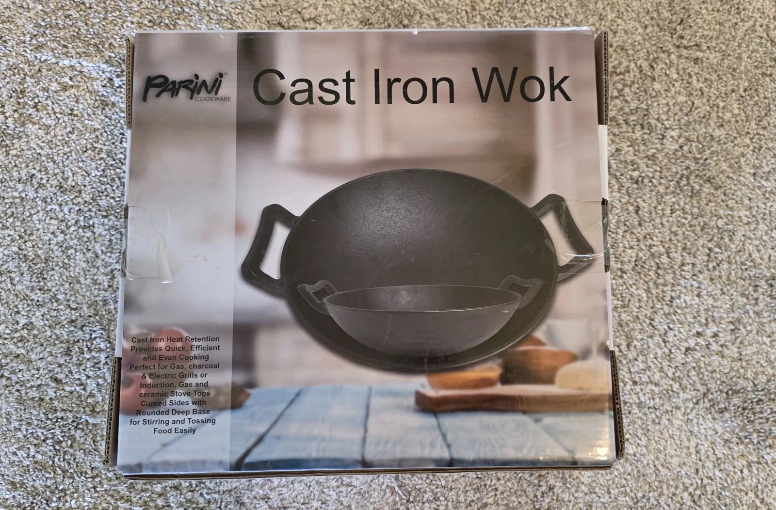 Parini Cast Iron Wok 11.5in Pre-Seasoned Black Double Handle Induction *NEW*
