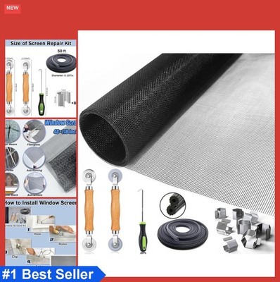 Window Screen Door Repair Kit 48x118 Fiberglass Mesh Spline Roller Clips Hook