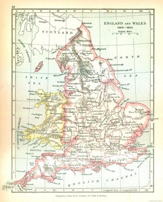 Historic Map - England Wales 1660 - Gardiner 1902 - Vintage Wall Art