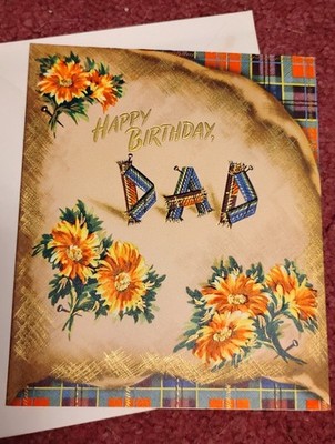 Vintage ''Happy Birthday DAD'' Greeting Card UNUSED 5.5''x6.5'' Glitter Gold USA  