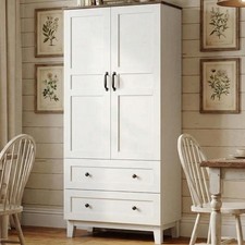 Kitchen Pantry: Freestanding Cabinet with 2 Drawers, Adjustable Shelves Doors