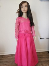 Girls' Pink Lace Formal Dress Bow Flower Girl Party Size 130
