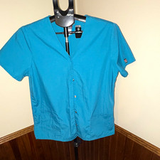Cherokee Women s Scrub Short Sleeve Jacket S Teal Solid Medical Cotton