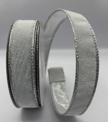 Weihnachtsband 25 mm Draht weiß Samt silber Rückseite verschiedene Längen