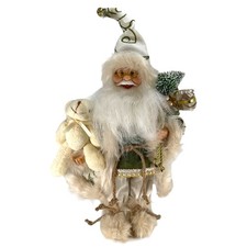 White Traditional Santa Claus Holding Teddy Bear Christmas Figurine 12 Inch