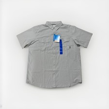 Columbia Mens L Omni Shade Button Up Shirt Short Sleeve Regular Fit Cool Grey