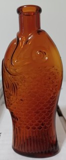 6 1/4" HONEY AMBER ABM FIGURAL COD LIVER OIL MEDICINE BOTTLE