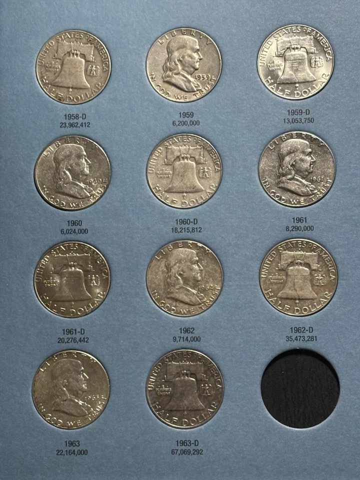 Juego de 35 medios dólares de plata Franklin 1948-1963 Foto 4 de 4