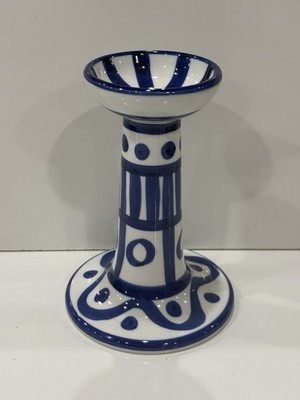 Vtg Dansk Candle Stick Arabesque Blue White Ceramic Holder Niels Refsgaard