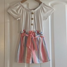 PaperDoll Girls Size 10/12 Romper Stripes Paperbag Tie Waist Coastal Preppy