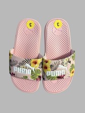 Puma Cool Cat Slide Flip Flop Tropical Floral White Puma Logo Little Kids Size 3