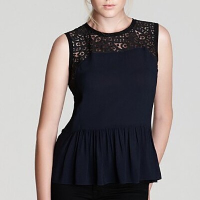 New Rebecca Taylor crepe and lace peplum top In Black Size