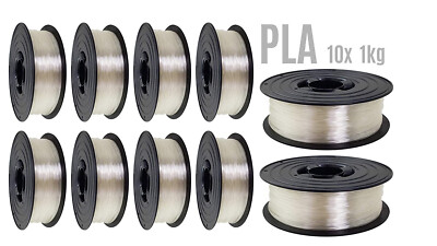 10kg 1,75mm PLA 3D Filament 10x Transparent je 1kg Spule 3D Drucker Printer SET