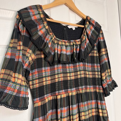 Ivy City Co Womens XL Gracie Midi Dress Black Mulitcolor Plaid Tiered W/Pockets - Picture 3 of 10