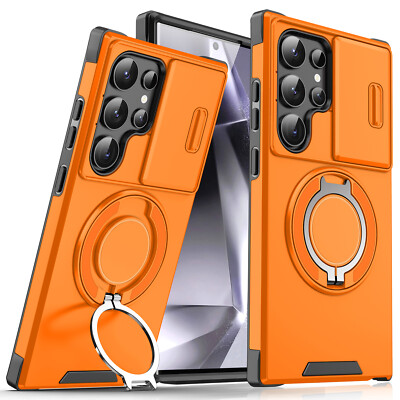 For Samsung Galaxy S25 S24 Ultra S23 S22 Magnetic Ring Stand Slide Camera Case