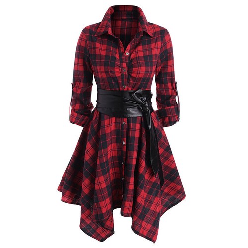 Women's Long Sleeve Red Plaid Check 