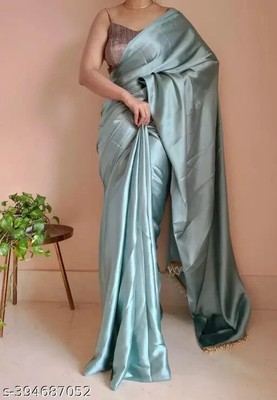 New Traditional Satin Silk Saree With Blouse Piece Party Wedding Wear For Women